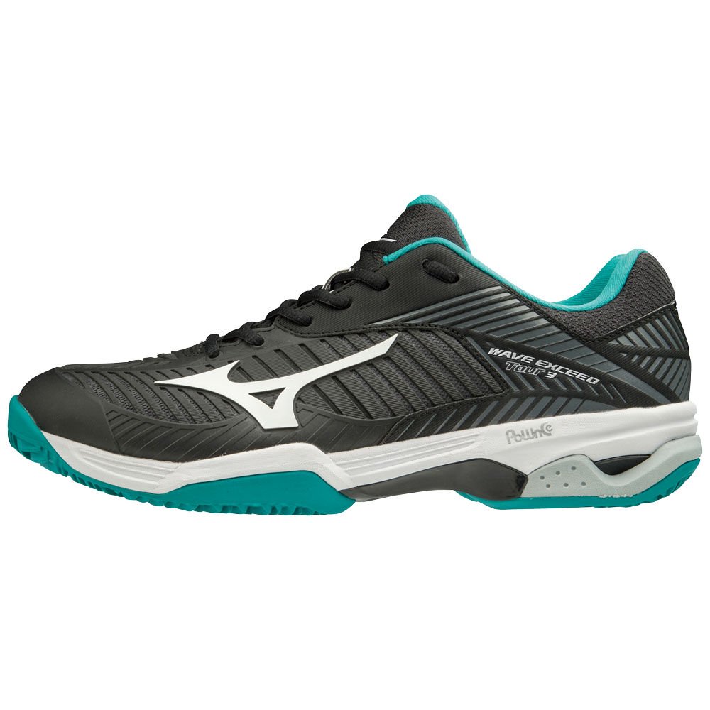 Women's Mizuno Tennis Shoes Black/White/Blue WAVE EXCEED TOUR 3CC Shoes - 61GC187436